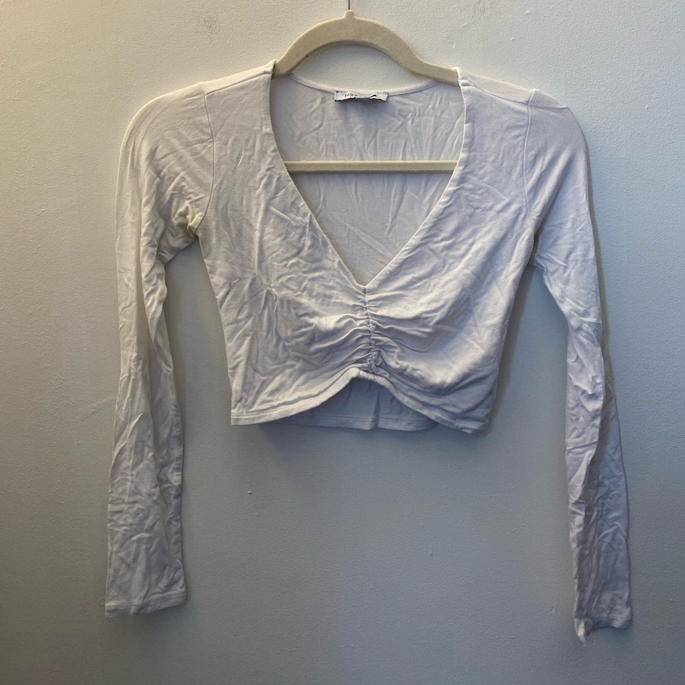 White Fashion Nova long sleeve crop top, size XS